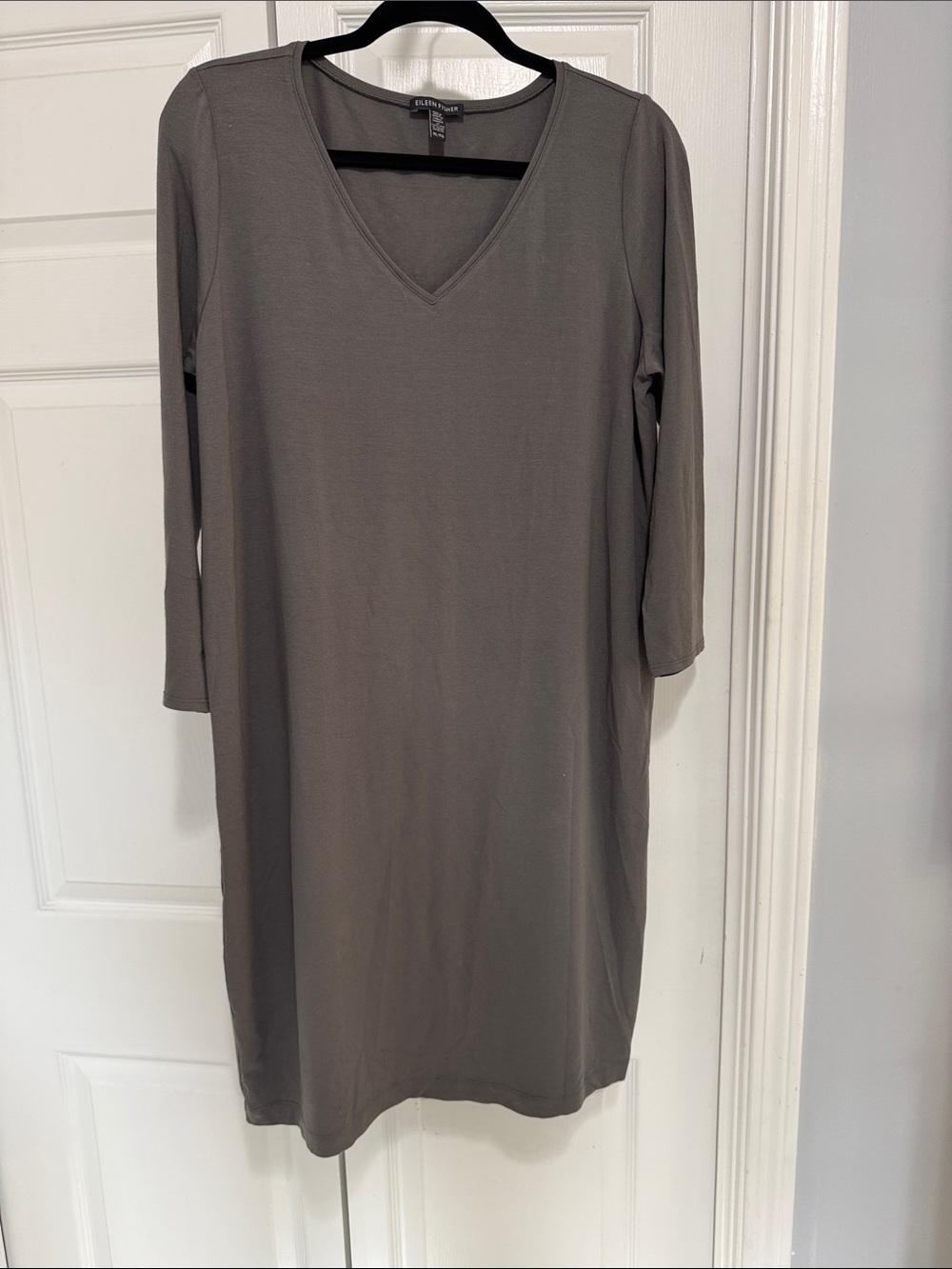 Eileen Fisher V-Neck Midi Dress in Taupe